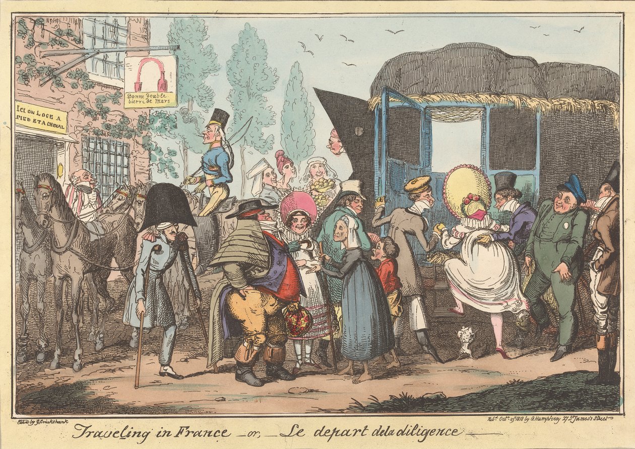 Reser i Frankrike -eller, -Diligensets avgång av George Cruikshank