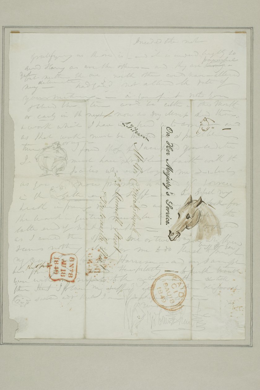 Utan titel (Cruikshank-brev med skisser av hästhuvud) av George Cruikshank