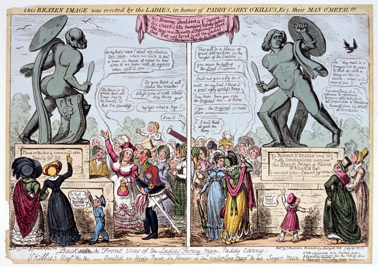Kvinnor som beundrar statyn av Achilles, Hyde Park, London, 1822. av George Cruikshank