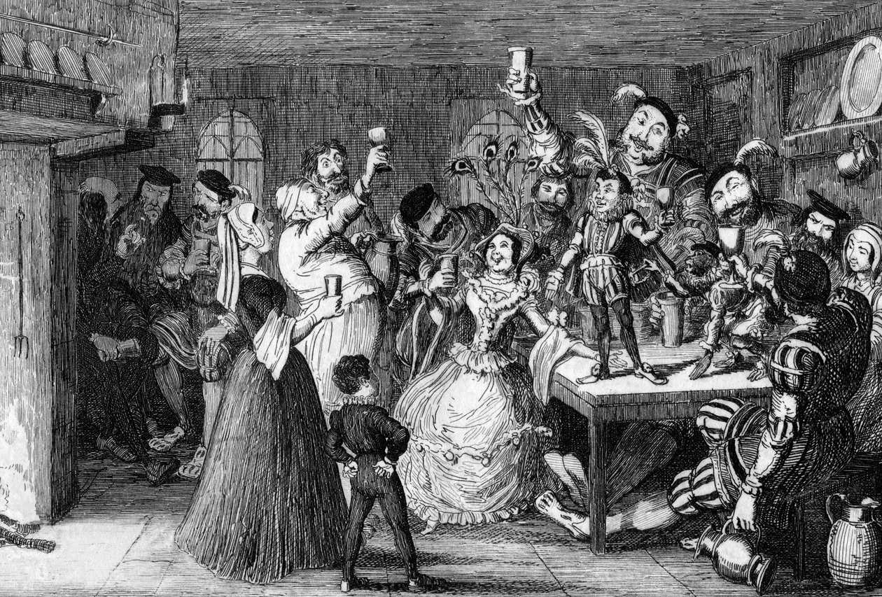 Xit, nu Sir Narcissus le Grand, underhåller sina vänner på sin bröllopsdag 1840. av George Cruikshank