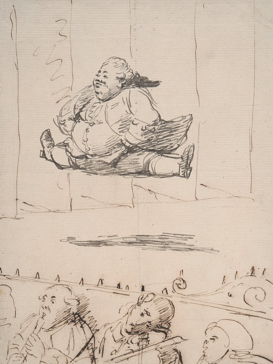 A Man doing the Splits, ca 1760-90 (penna & brunt och grått bläck på papper) av George Dance