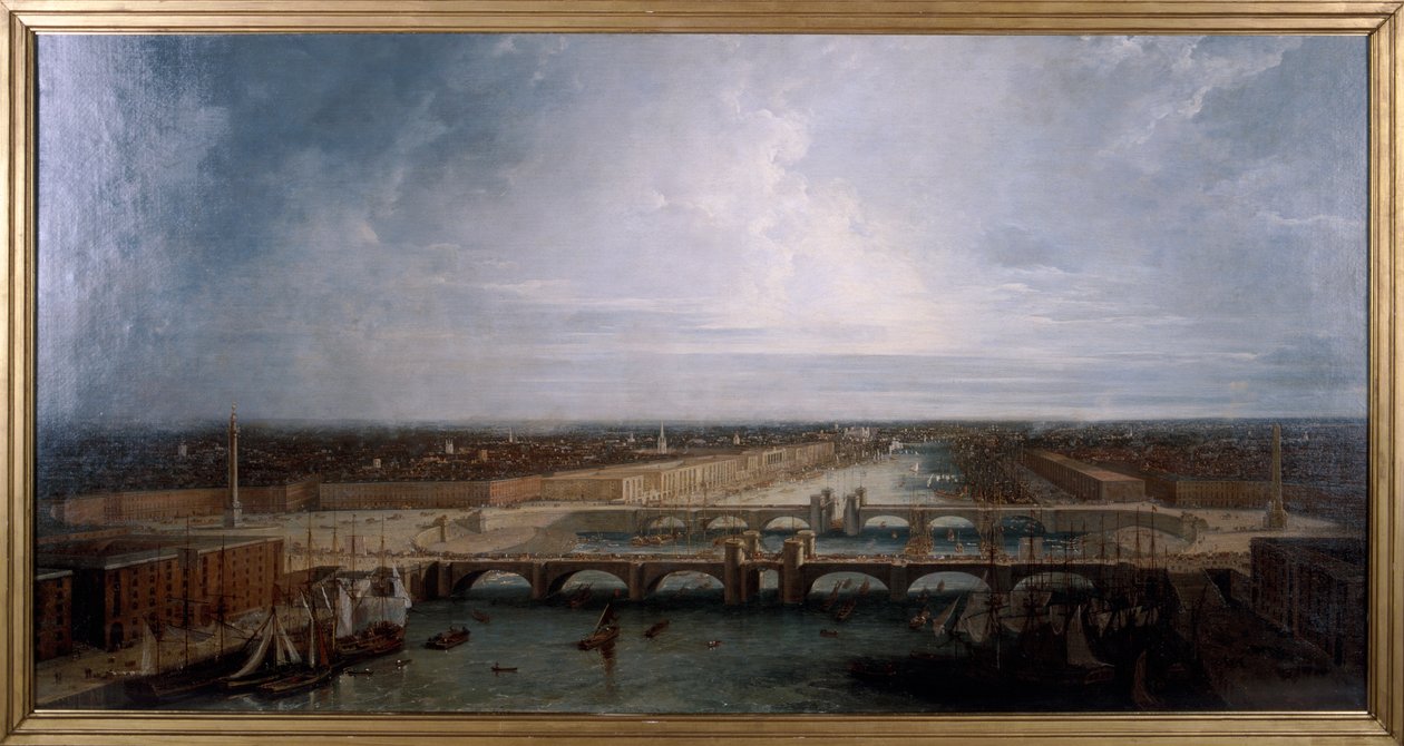 Double London Bridge föreslagen för London, 1800. av George Dance