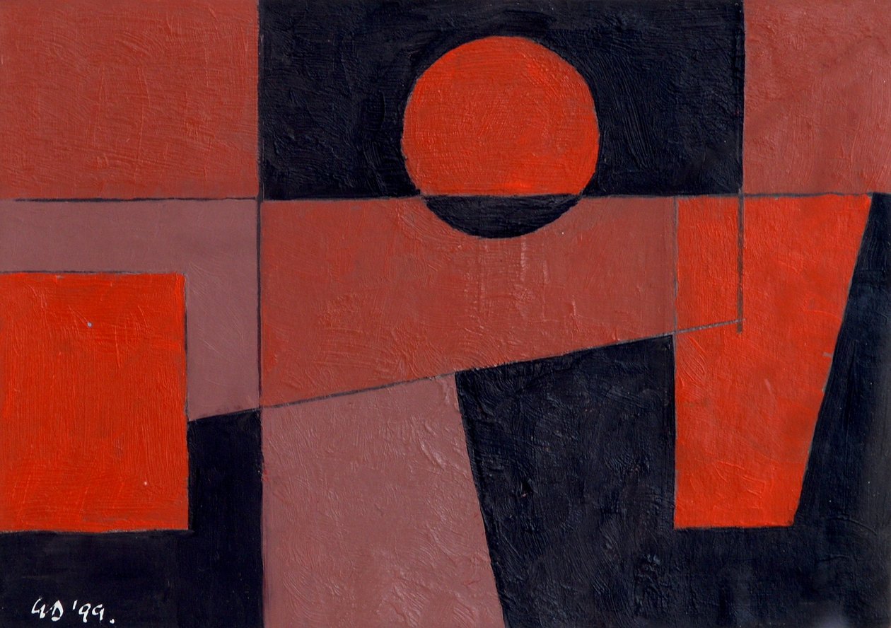 Related Reds with Black, 1999 (olja på kort) av George Dannatt