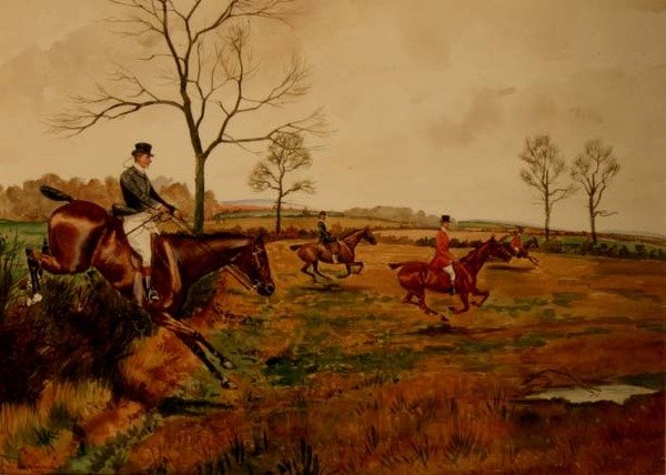 Jakt i full galopp (akvarell på papper) av George Derville Rowlandson