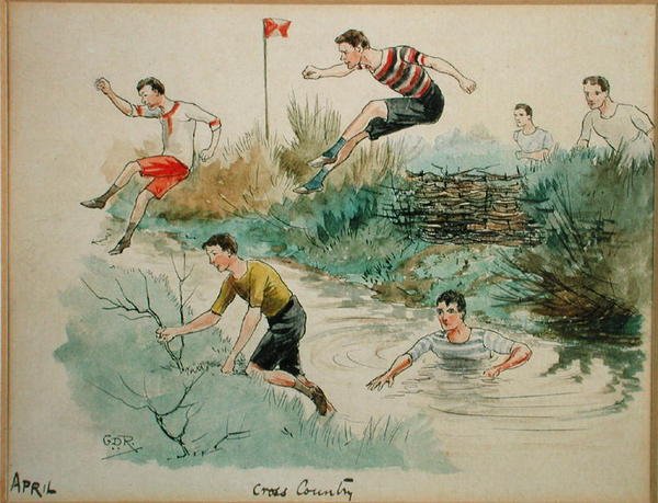 April månad: Cross Country (penna & bläck och akvarell på papper) av George Derville Rowlandson