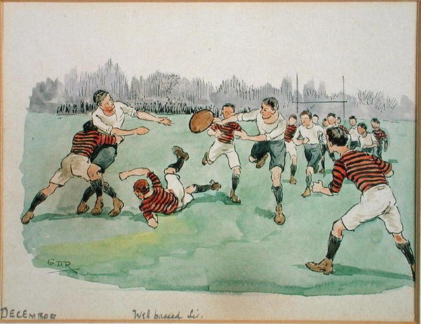December månad: Rugby (penna & bläck och akvarell på papper) av George Derville Rowlandson