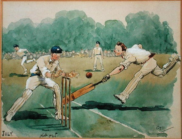 Juli månad: Cricket (penna & bläck och akvarell på papper) av George Derville Rowlandson