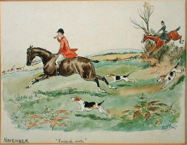 November månad: Jakt (penna & bläck och akvarell på papper) av George Derville Rowlandson