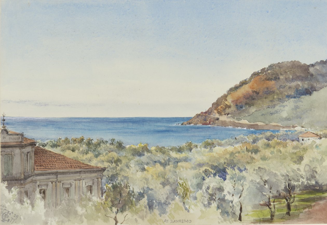 På San Remo ser västerut, 29 november 1877 (wc på papper) av George Douglas Tinling