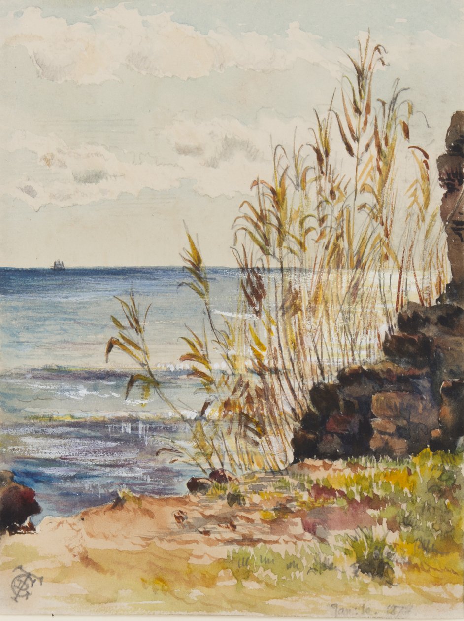 Vid San Remo med utsikt över Medelhavet, 10 januari 1878 (wc & gouache på papper) av George Douglas Tinling