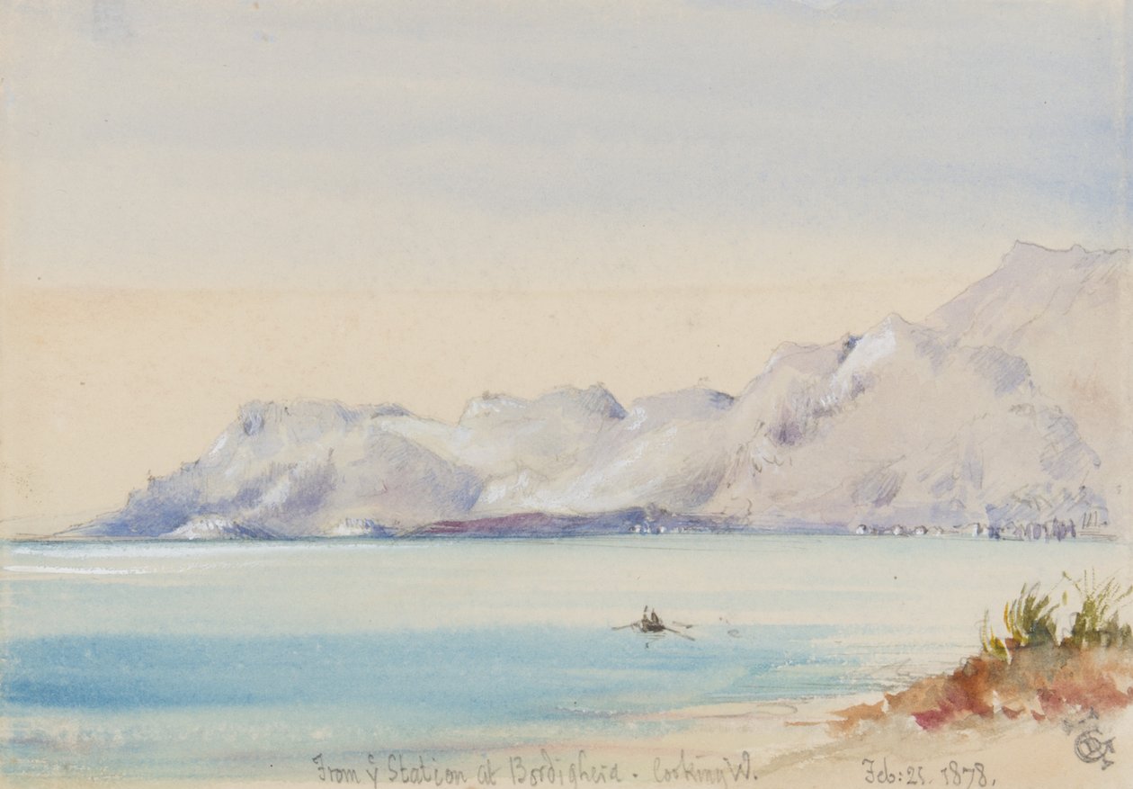 Från er station i Bordighera, blickande västerut, 25 februari 1878 (wc på papper) av George Douglas Tinling