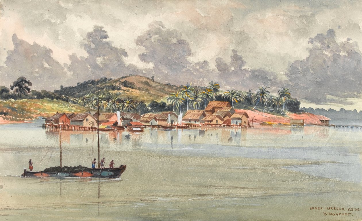 Inner Harbour, S Side, Singapore, ca 1859-62 (akvarell) av George E.L.S. Sanford