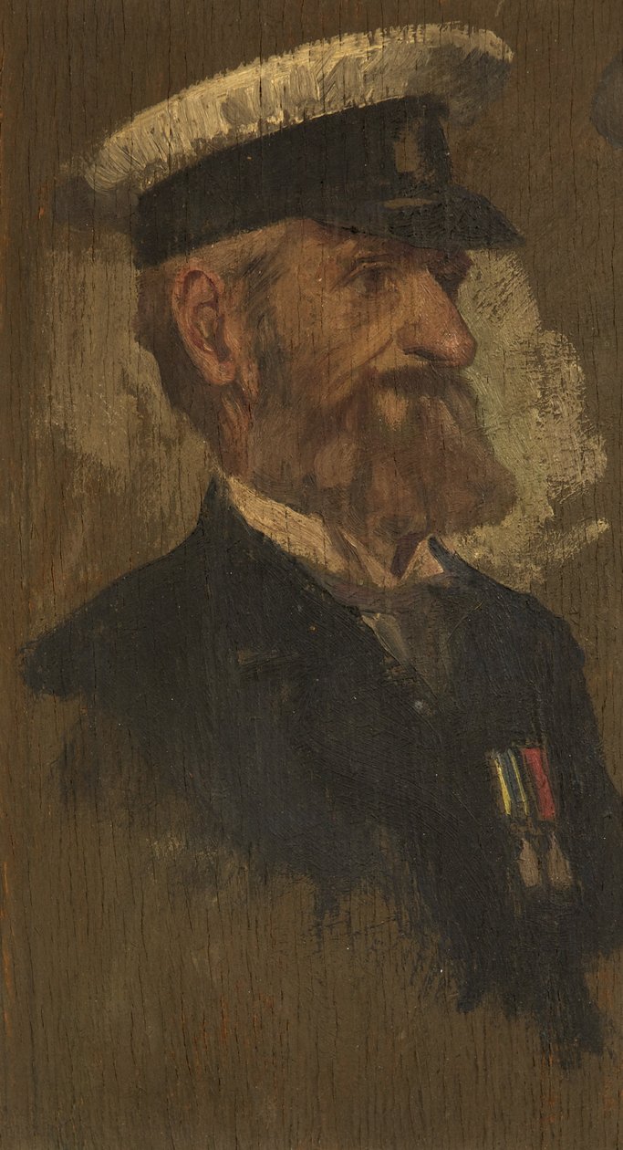 Porträtt av E. Gillard, R. Bgde., ca. 1920 (olja på panel) av George Edmund Butler