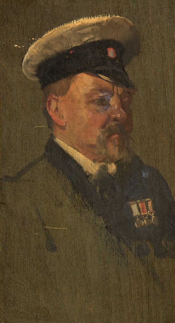 Porträtt av H. Long, R.N., ca. 1920 (olja på panel) av George Edmund Butler