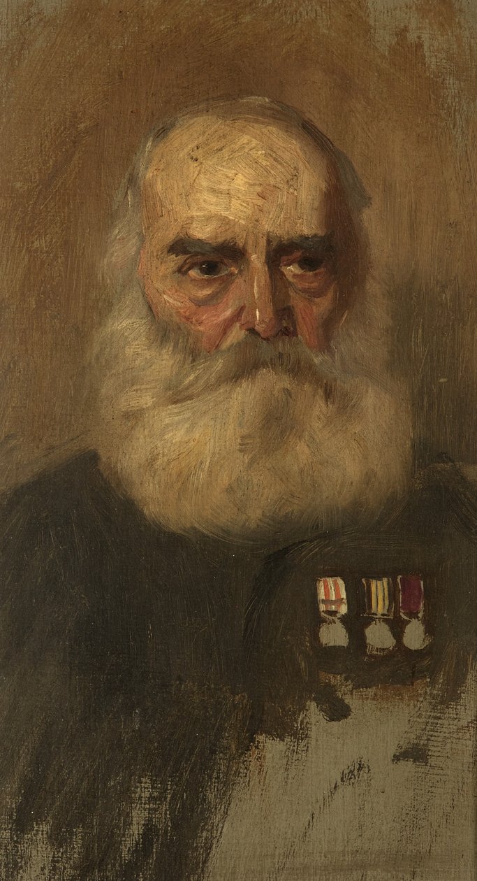 Porträtt av W. Puttick, R. Bgde, ca. 1920 (olja på panel) av George Edmund Butler