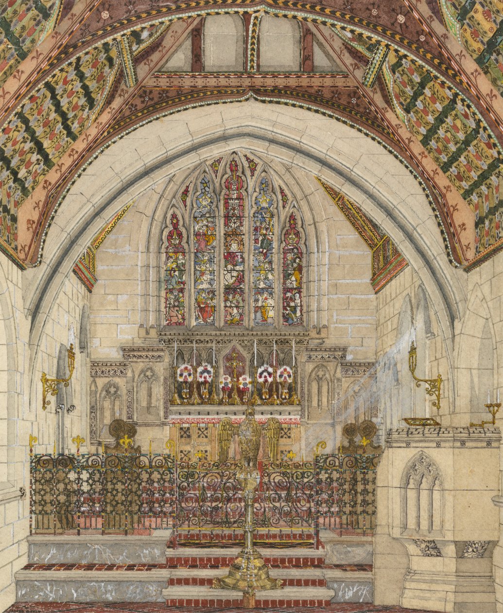 Design för polykromatisk dekoration av en kyrka av George Edmund Street