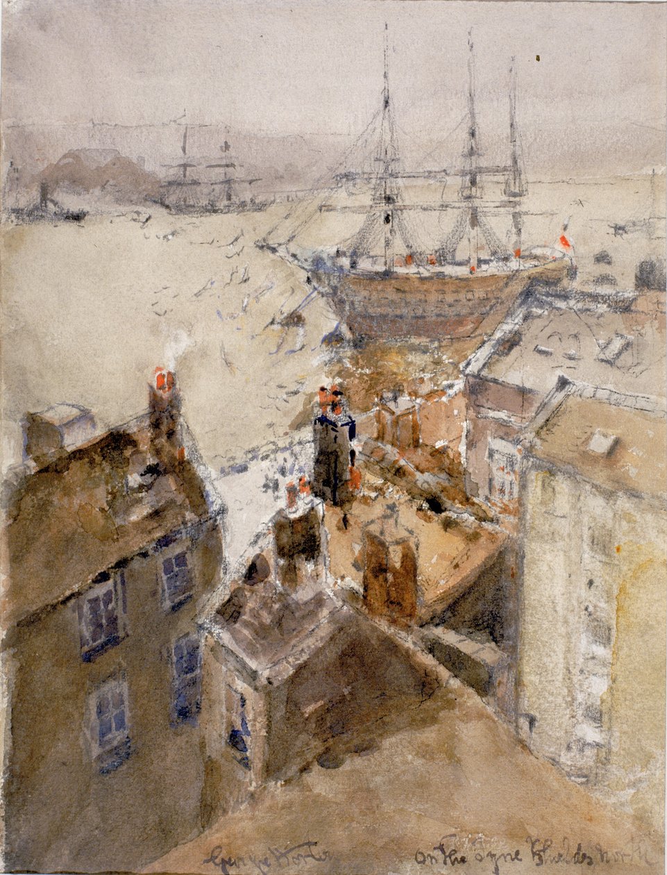 On the Tyne, North Shields (penna och akvarell på papper (klistrad ombord)) av George Edward Horton