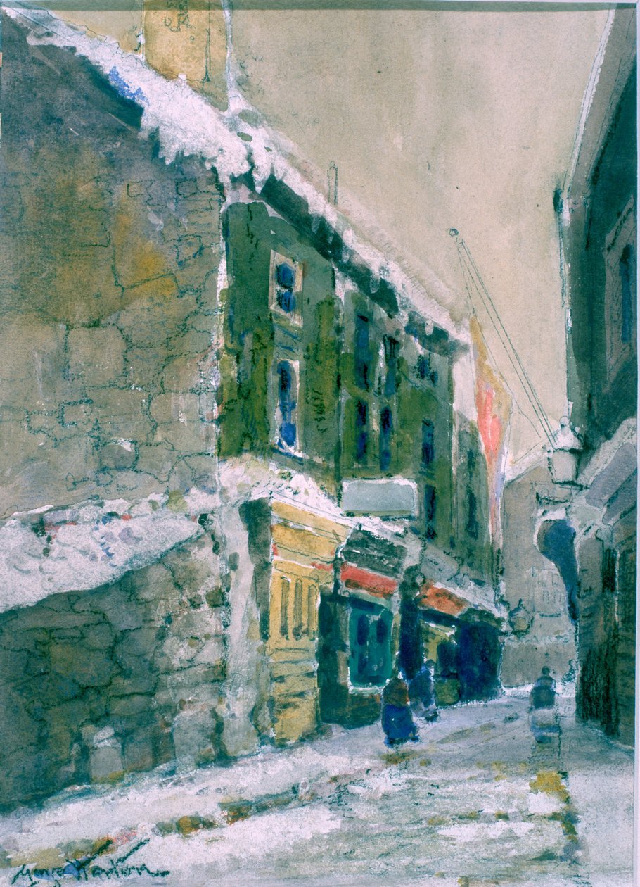 Winter, Clive Street, North Shields (kol och akvarell på papper klistrat på kort) av George Edward Horton