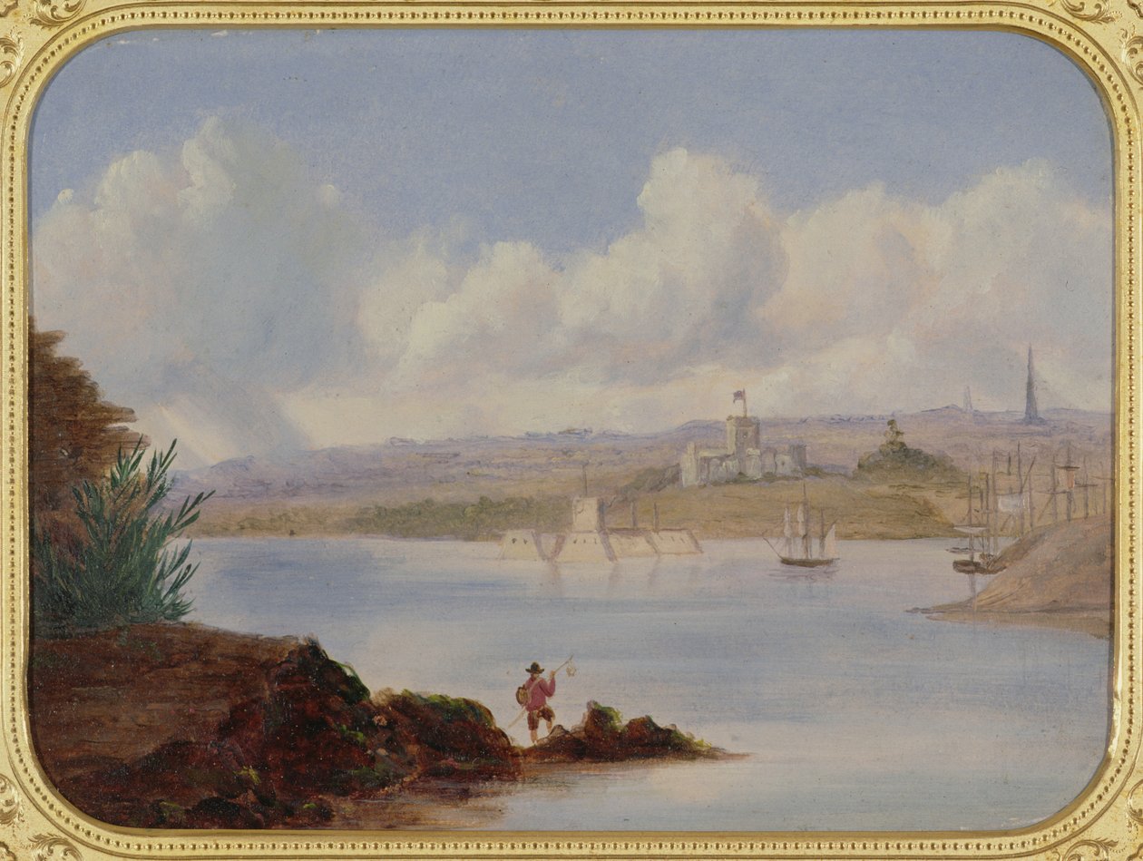 Government House och Pinch Gut Island, Sydney Harbour, 1800-talet av George Edward Peacock