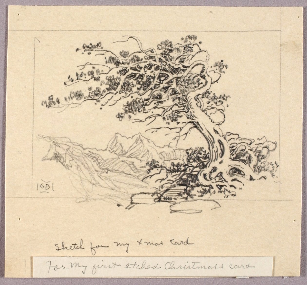 Skiss till julkort (Windswept Pine [nr 1]) av George Elbert Burr