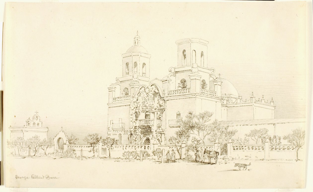 Utan titel (överföringsteckning för San Xavier-missionen, Tucson, Arizona) av George Elbert Burr