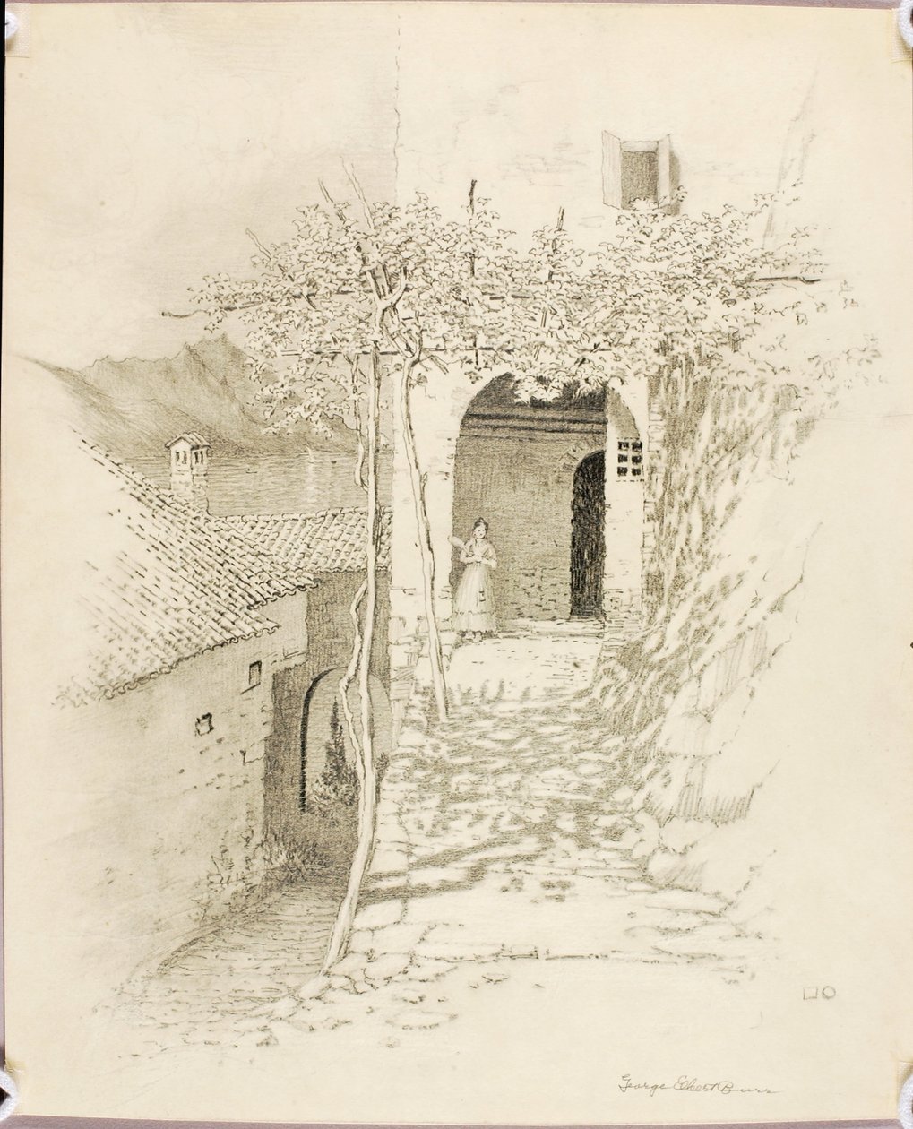 Utan titel (överföringsteckning för Bygata, Luganosjön, Italien [nr 1]) av George Elbert Burr