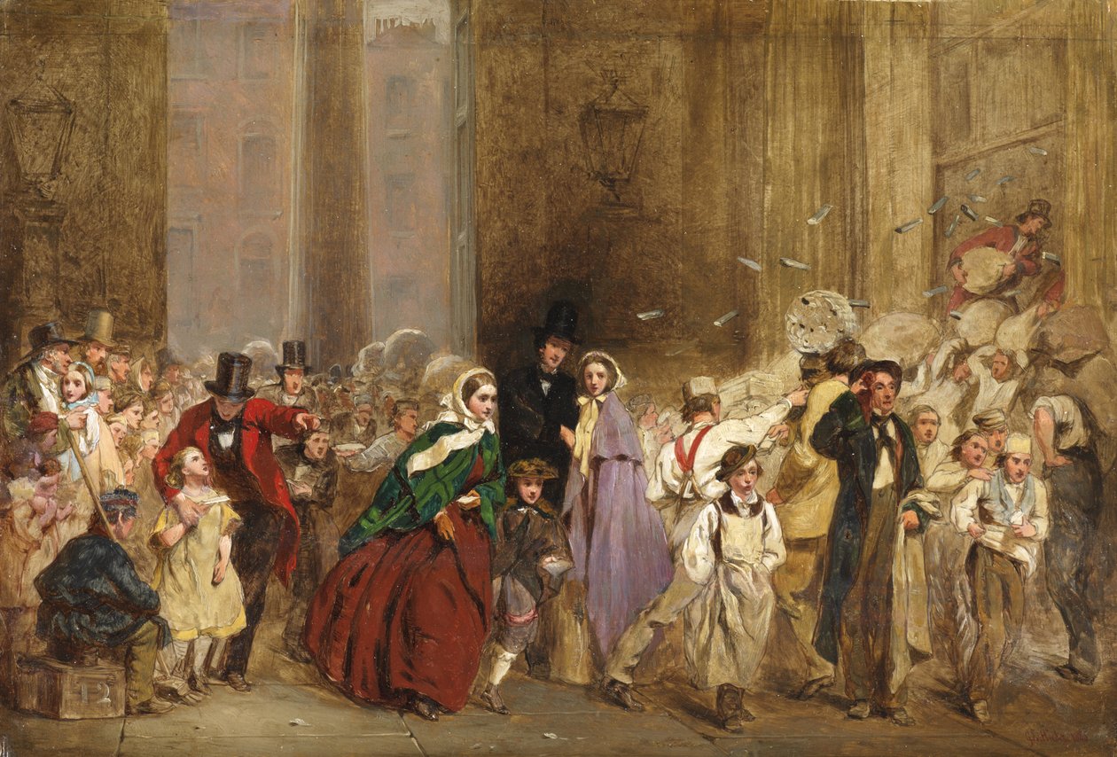 En skiss för The General Post Office, One Minute to Six, 1860 av George Elgar Hicks