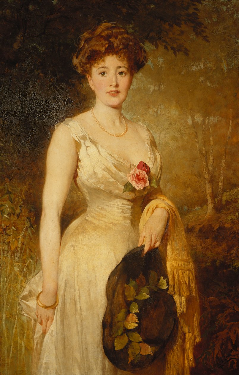 Porträtt av en dam i vit klänning, 1909 av George Elgar Hicks