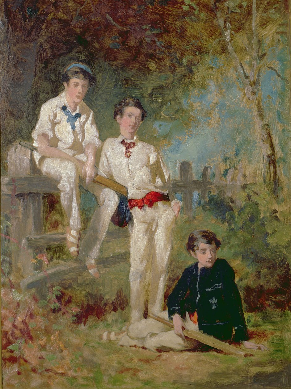 Three Young Cricketers, ca 1883 (olja på kort) av George Elgar Hicks