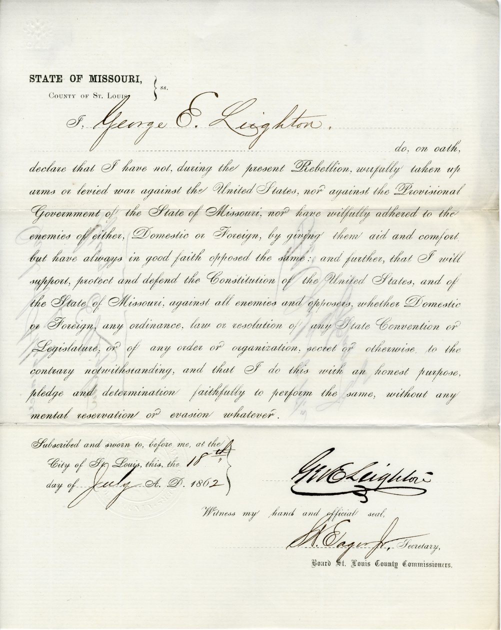 Loyalty oath of George E. Leighton of Missouri, County of St. Louis av George Eliot Leighton