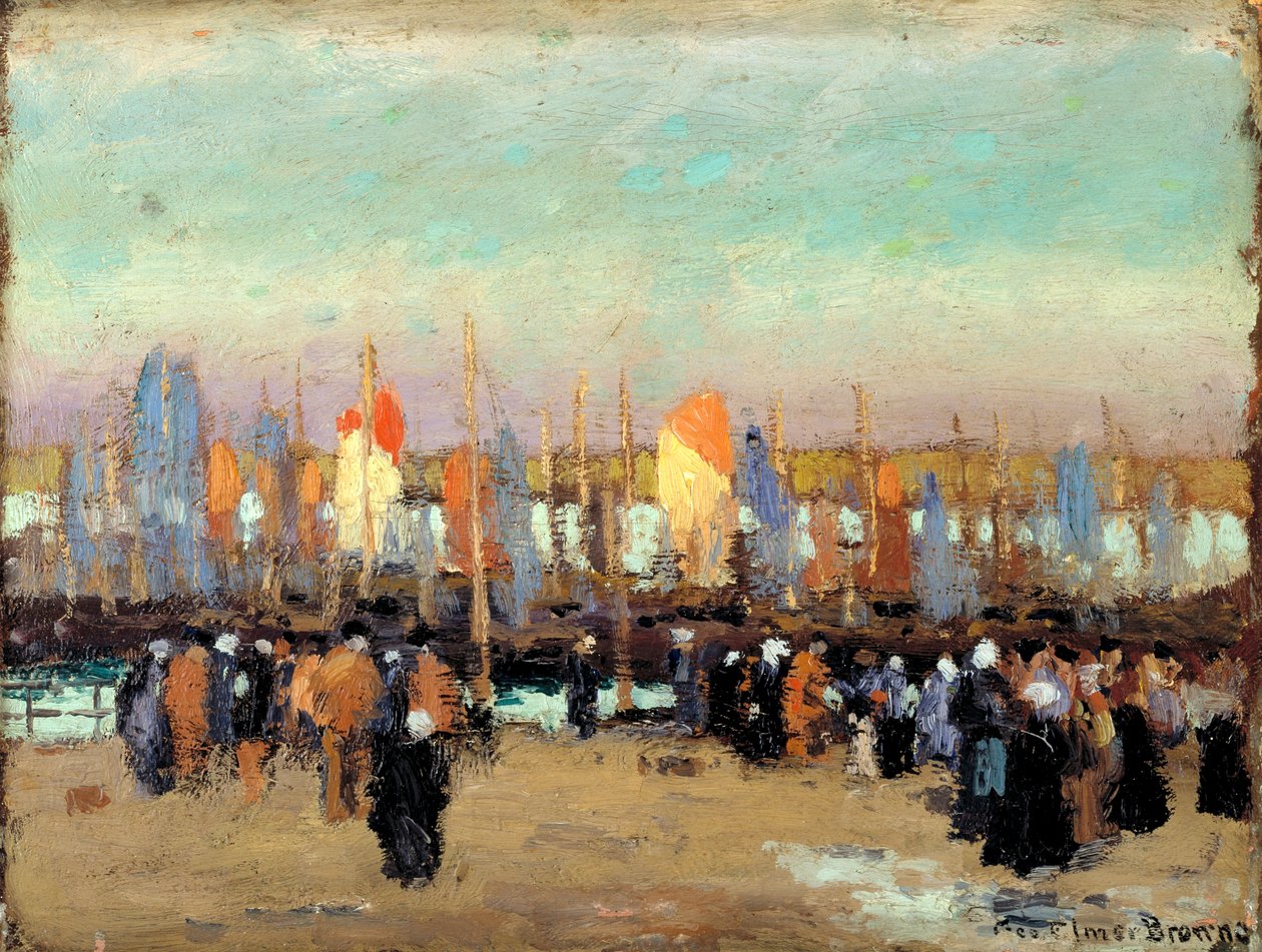 Hamnscen med fiskebåtar av George Elmer Browne