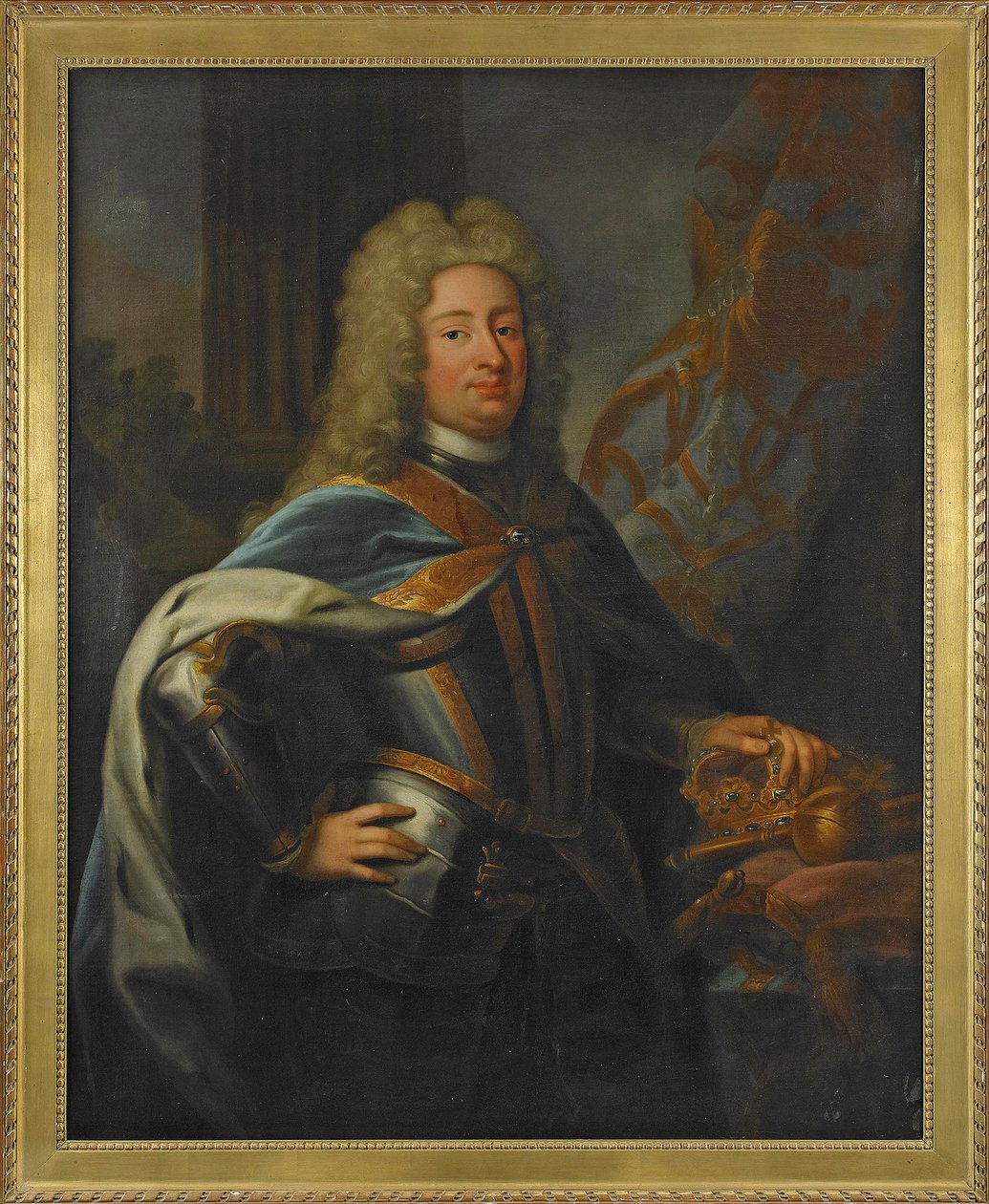Porträtt av Fredrik I (Frederik I) (1676-1751) Sveriges kung och prins av Finland - Målning av Georg Engelhard Schröder (1684-1750), olja på duk (143x114,5 cm) av George Engelhardt Schroeder