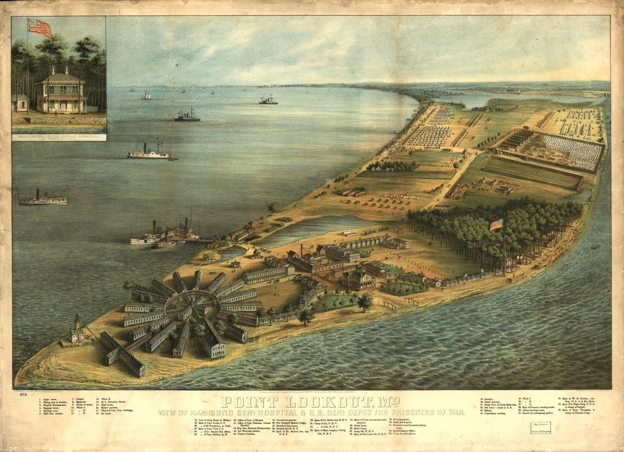 Point Lookout, Md. Utsikt över Hammond Genl. Hospital & U.S. Genl. depå för krigsfångar av George Everett