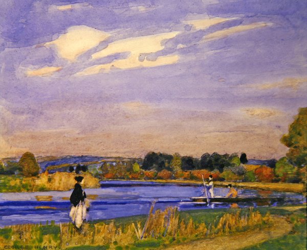 On the River (akvarell över penna på papper) av George F. Henry