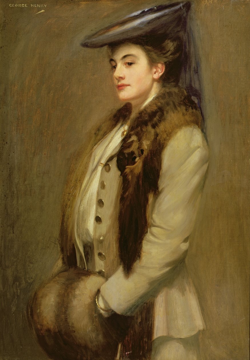 Porträtt av en dam med pälsstole och muff av George F. Henry