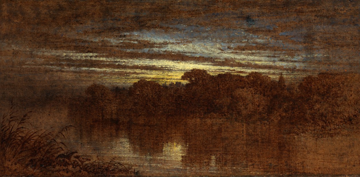 Twilight on the Avon, Ruins of Kenilworth Castle in the Distance (olja ombord) av George F. Teniswood