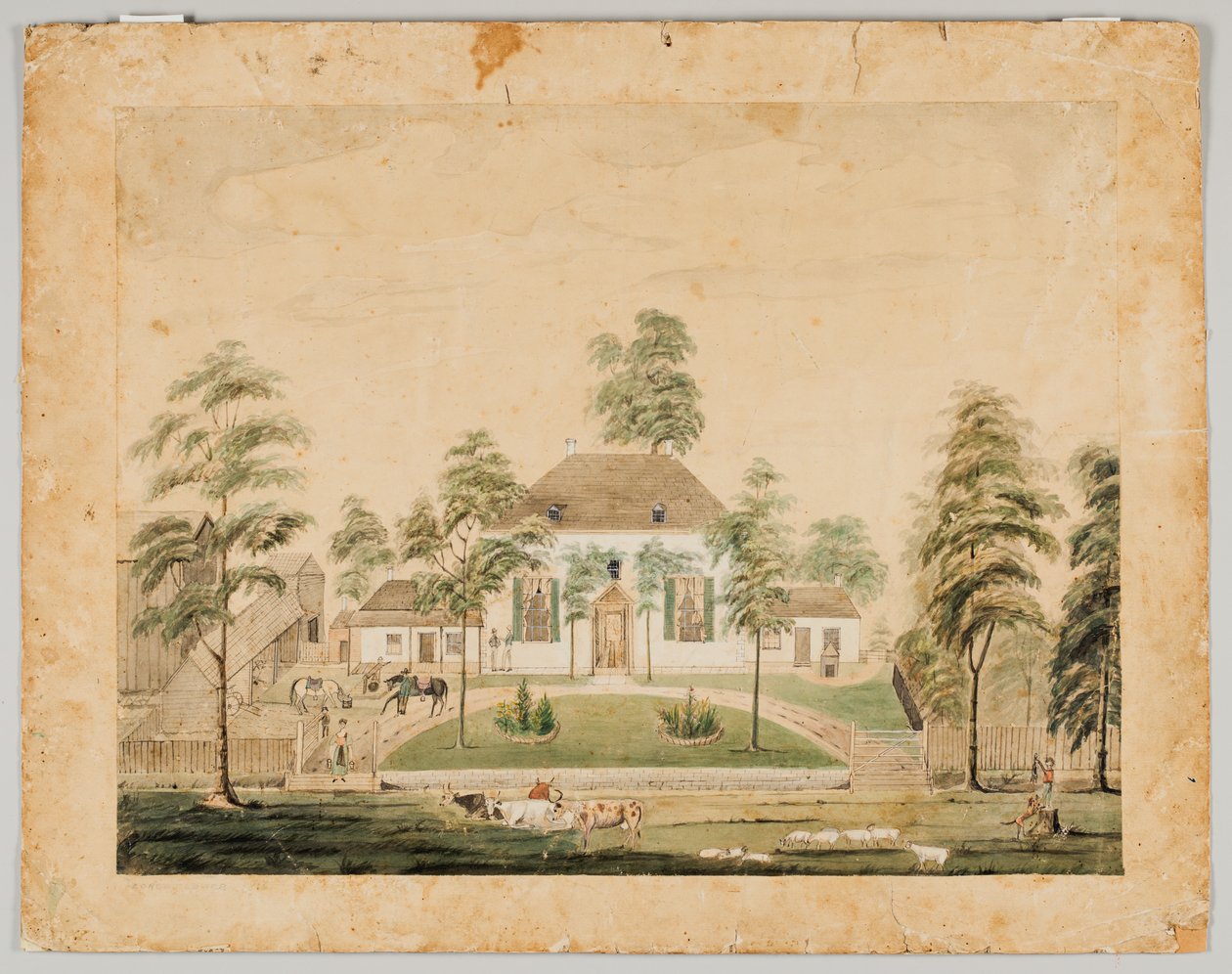 Park House, Albion, Illinois, 1816 (wc på papper) av George Flower