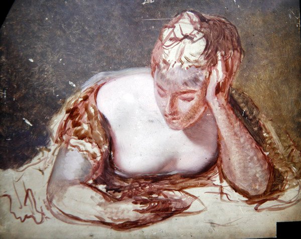 Girl Reading, ca 1850 (olja ombord) av George Frederic Watts