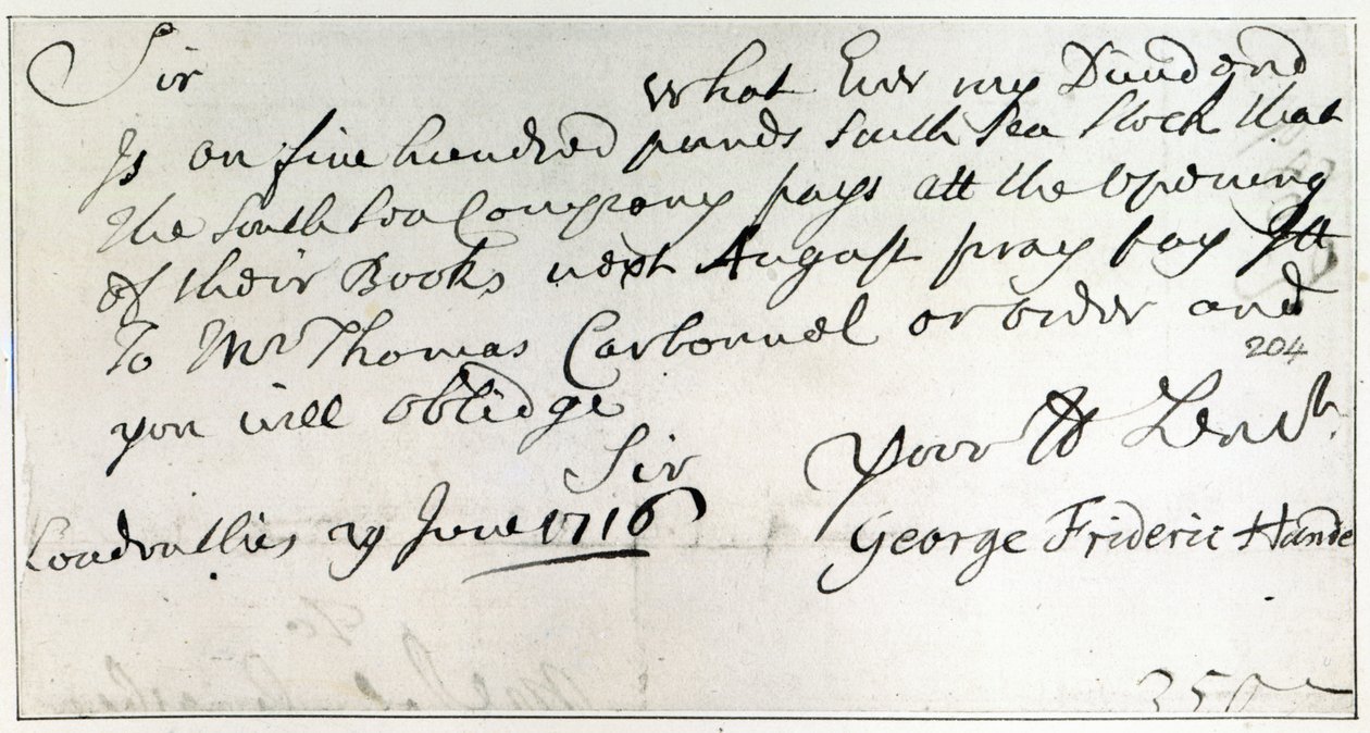 Brev skrivet av Handel, juni 1716 av George Frederick Handel