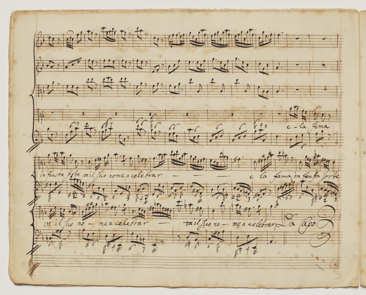 Preggio är sol d "un alma forte, f.6v från" Aditionall [sic] songs for Rinaldo ", c.1717 av George Frederick Handel