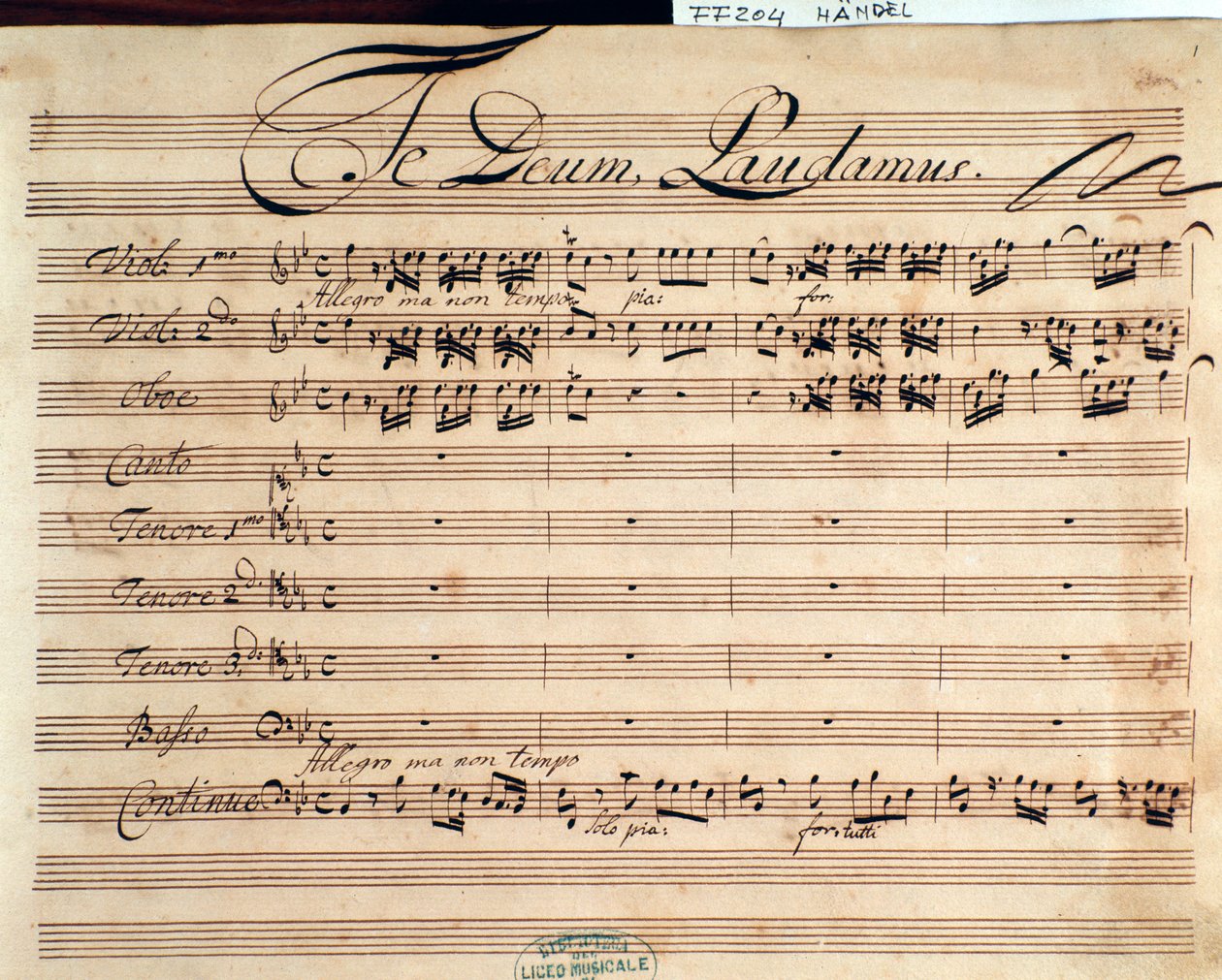 Titelsida för partitur av Te deum av GF Handel av George Frederick Handel
