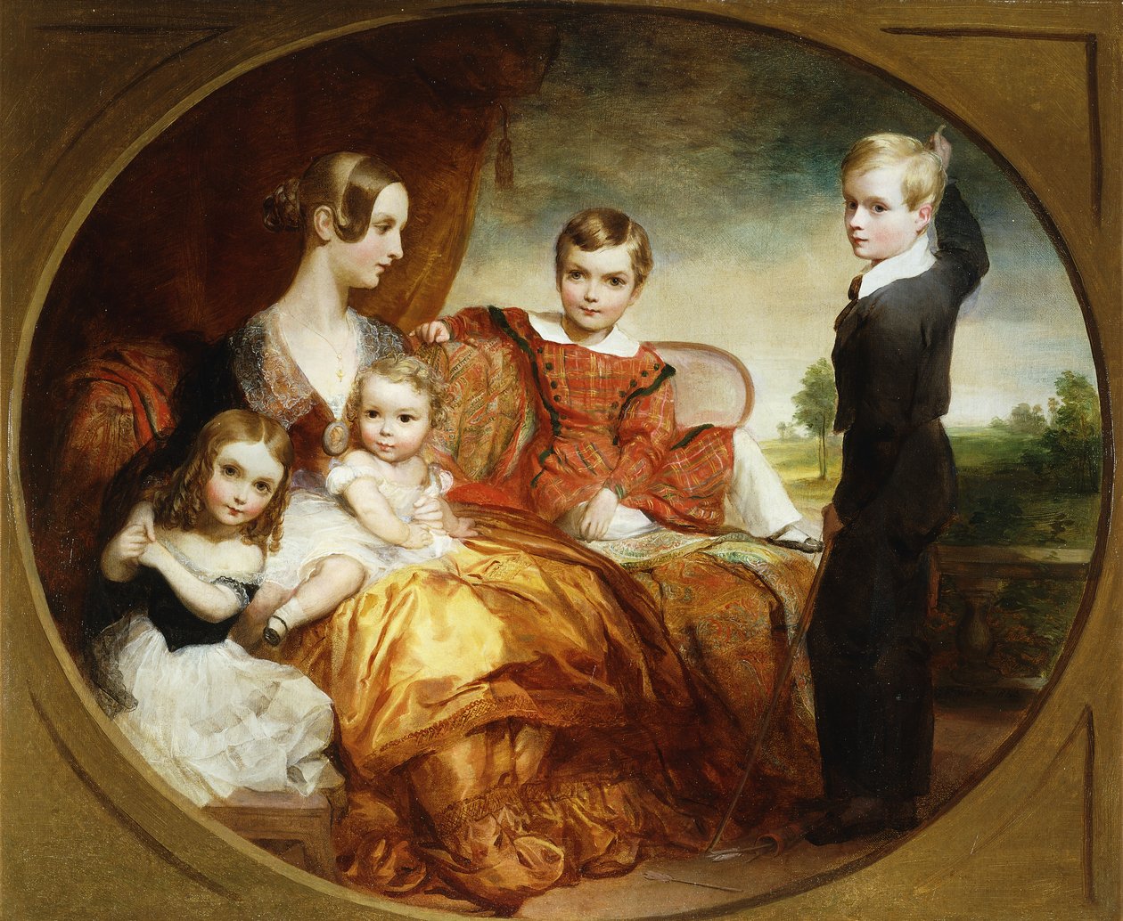 Ett gruppporträtt av en dam med sina fyra barn på en terrass, 1843 av George Frederick Watts