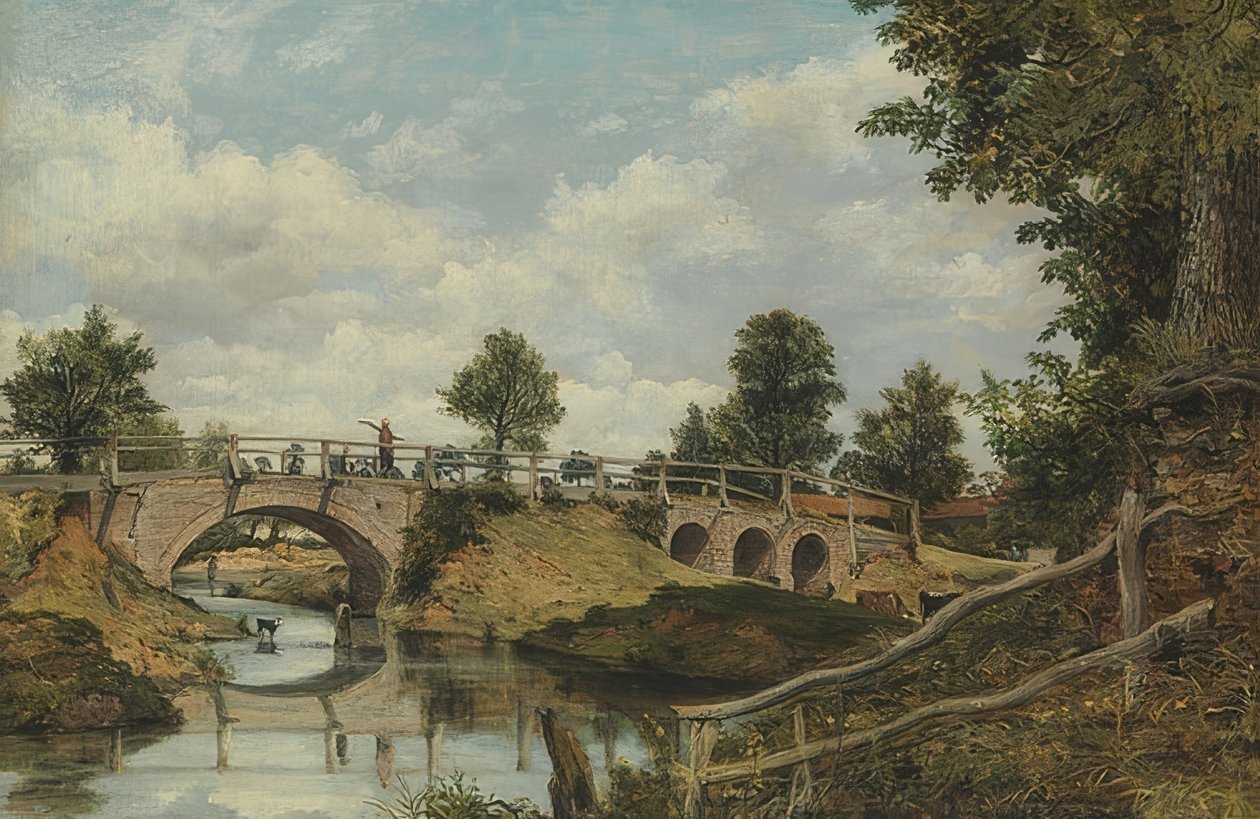 En gammal bro nära Hendon, Middlesex. Omkring 1828 av George Frederick Watts