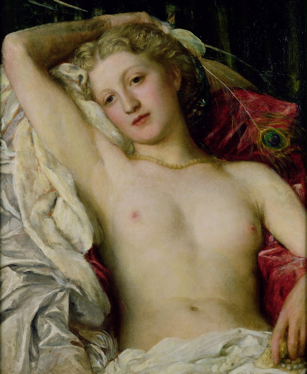Flicka med Peacock fläkt av George Frederick Watts