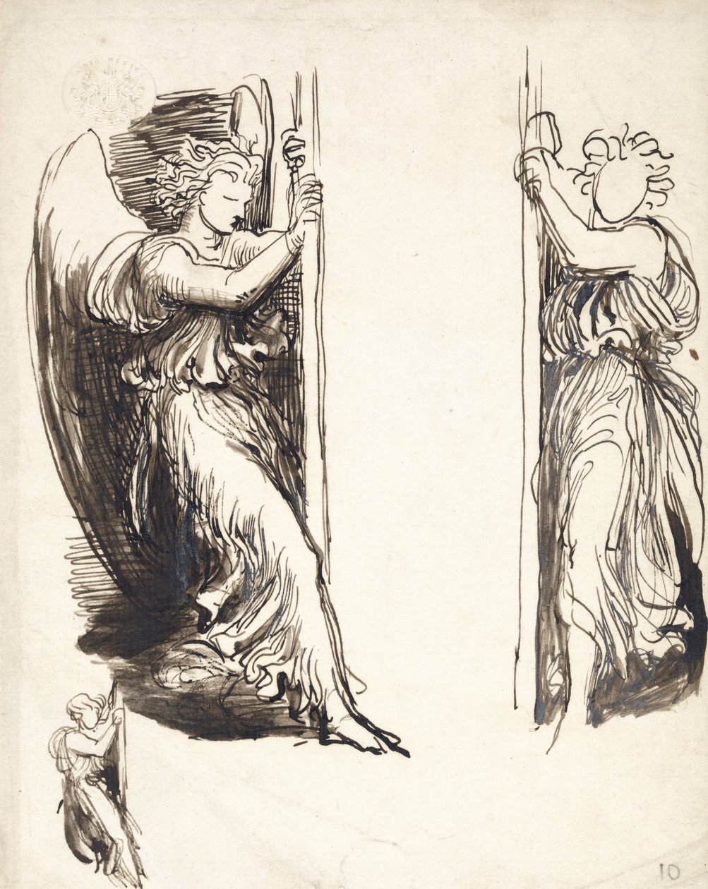 Studies for Angels in The Court of Death (penna & brunt bläck över grafit) av George Frederick Watts