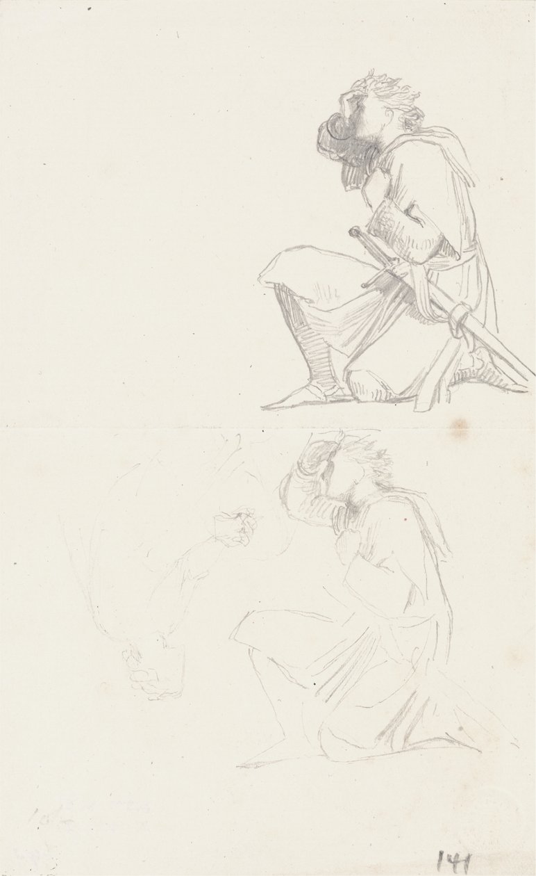 Studier av en knästående riddare (grafit) av George Frederick Watts