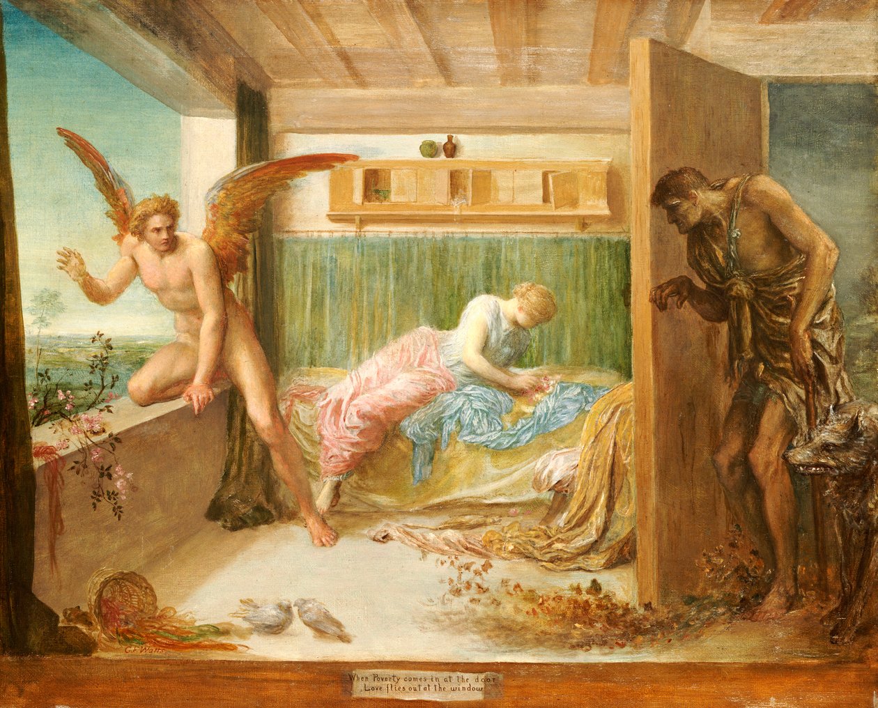 När fattigdomen kommer in vid dörren flyger kärleken ut vid fönstret, 1879 av George Frederick Watts