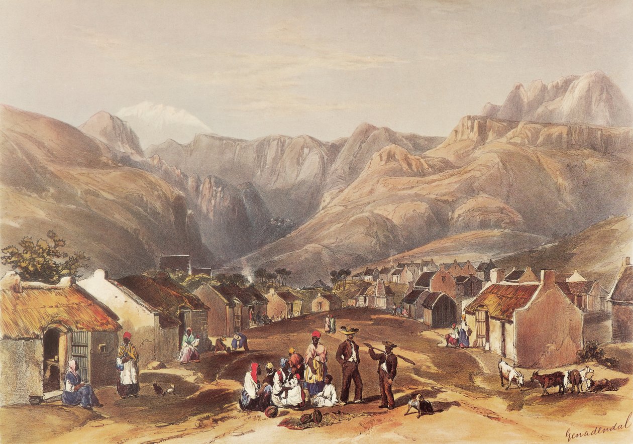 I den fridfulla dalen Genadendal ligger en blomstrande Hottentot-by av George French Angas