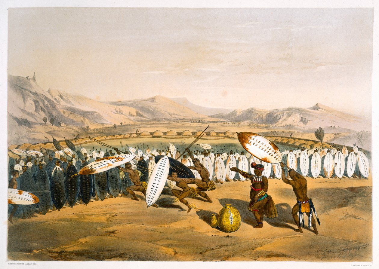 Umpanda granskar sina trupper i Nonduengi, 1849 av George French Angas