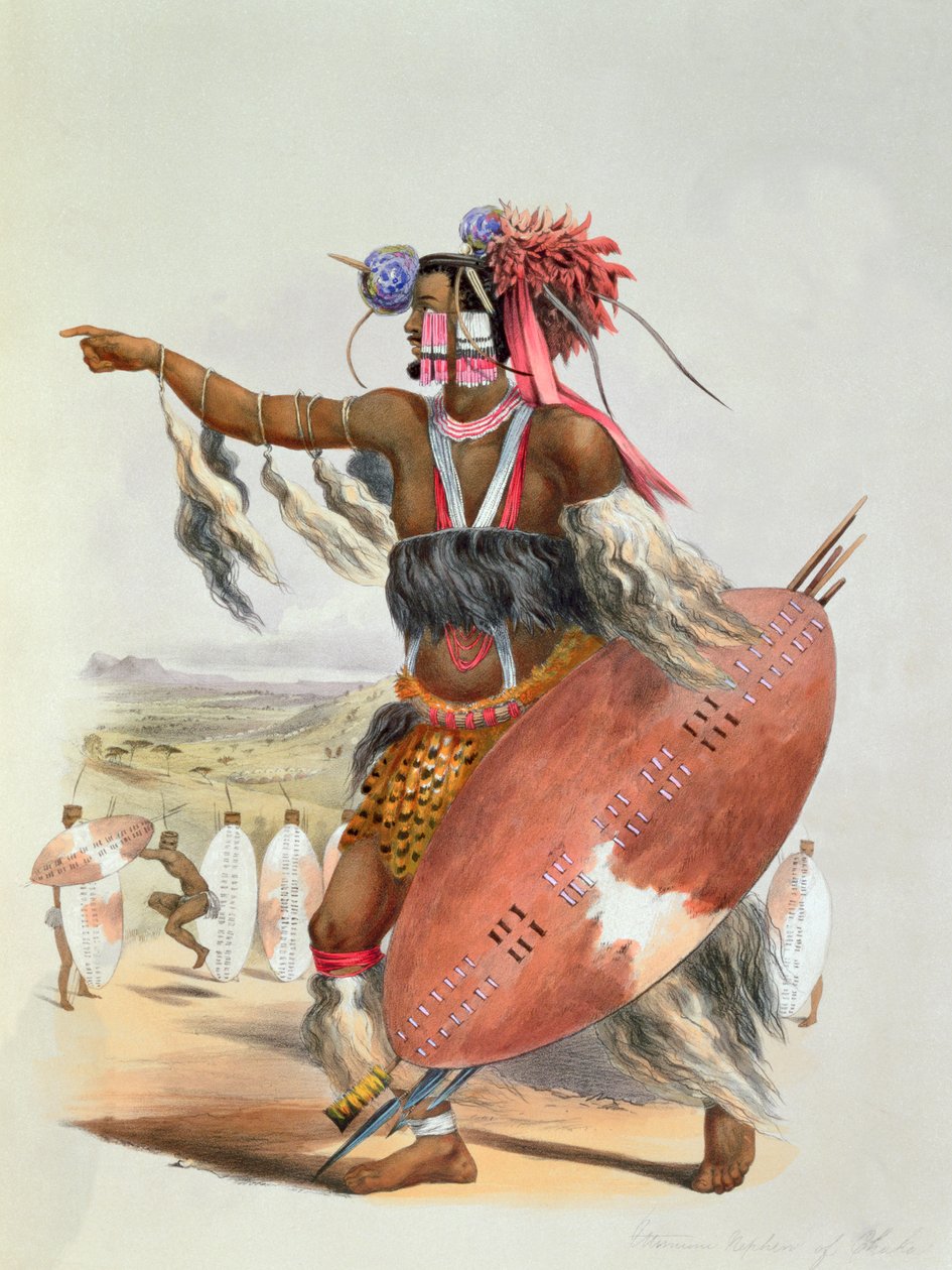 Zulukrigare, Utimuni, brorson till Chaka den bortgångne zulukungen, 1849 av George French Angas